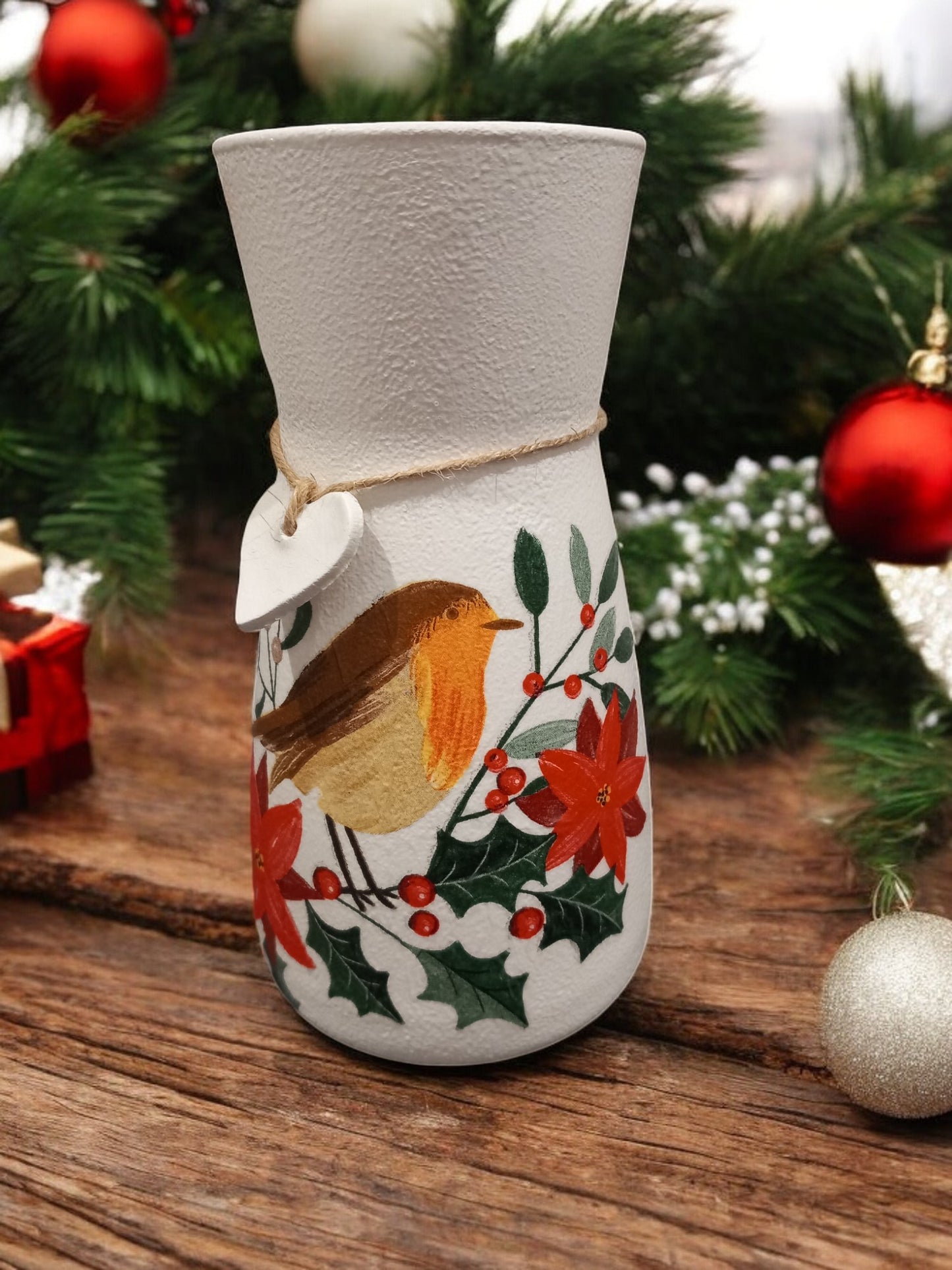 Christmas Robin Vase