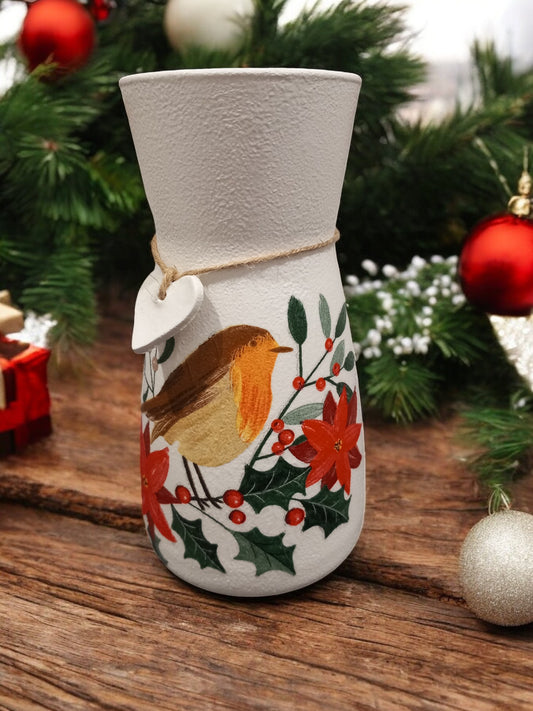 Christmas Robin Vase